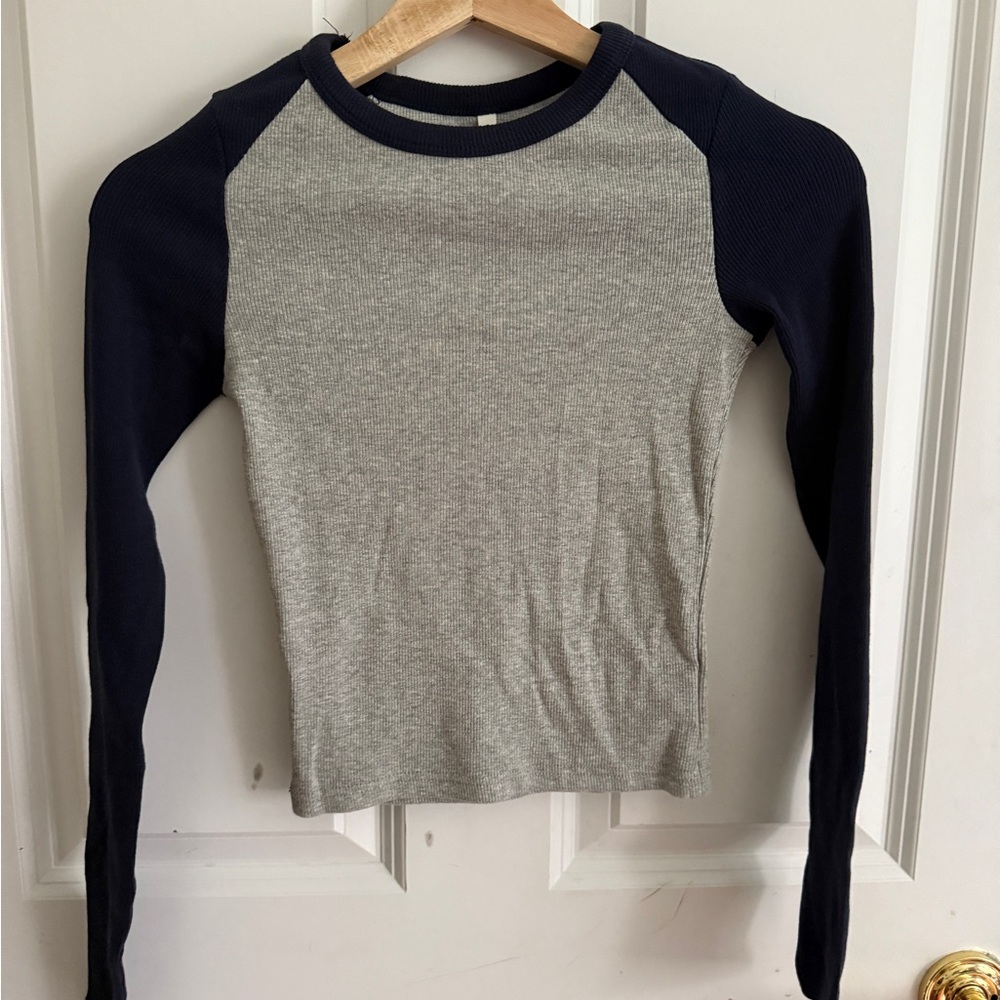 Gray and Navy Raglan Long Sleeve Shirt